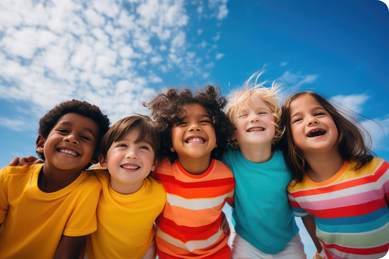 smiling kids in bright T shirts